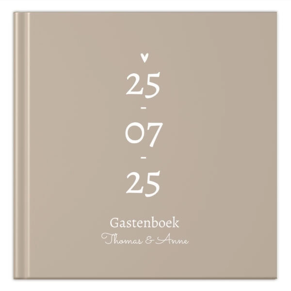 Ontwerp Je Eigen Gastenboek Bruiloft Modern Date Taupe 20 Tot 196 Personen (2)