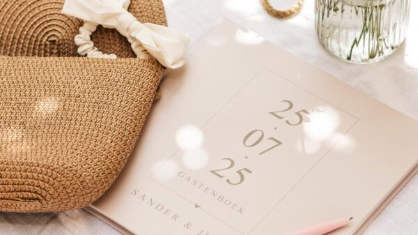 Ontwerp Je Eigen Gastenboek Bruiloft Modern Date Beige 4 Aspect Ratio 16 9