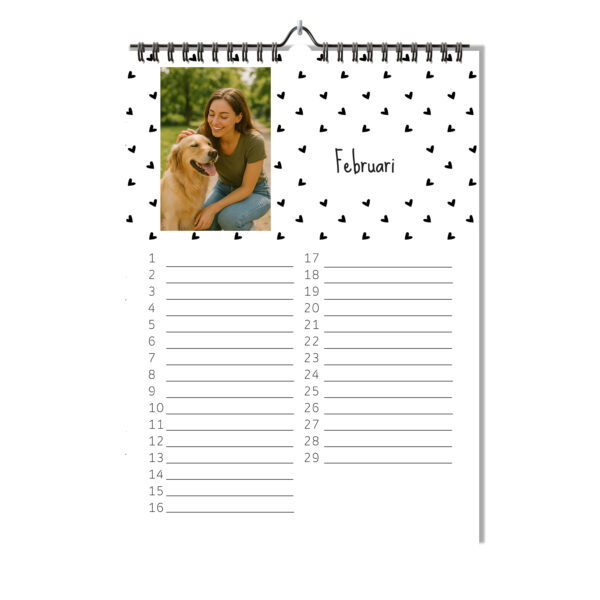 Mockup Verjaardagskalender A3 Staand Zwart Wit Feb