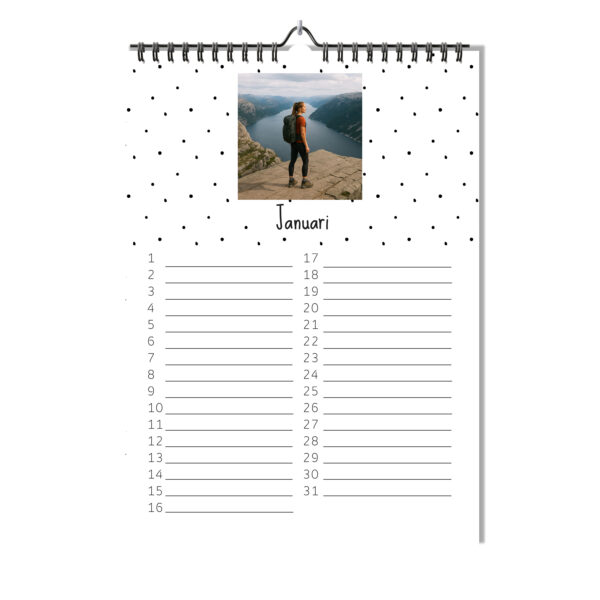 Mockup Verjaardagskalender A3 Staand Zwart Wit Jan